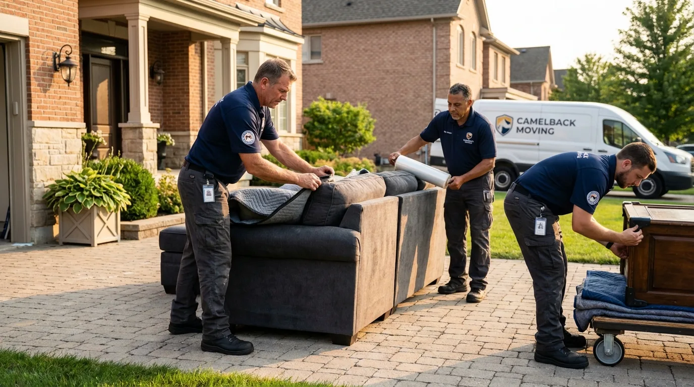 Large estate moving crew wrapping furniture in Hudson, IA