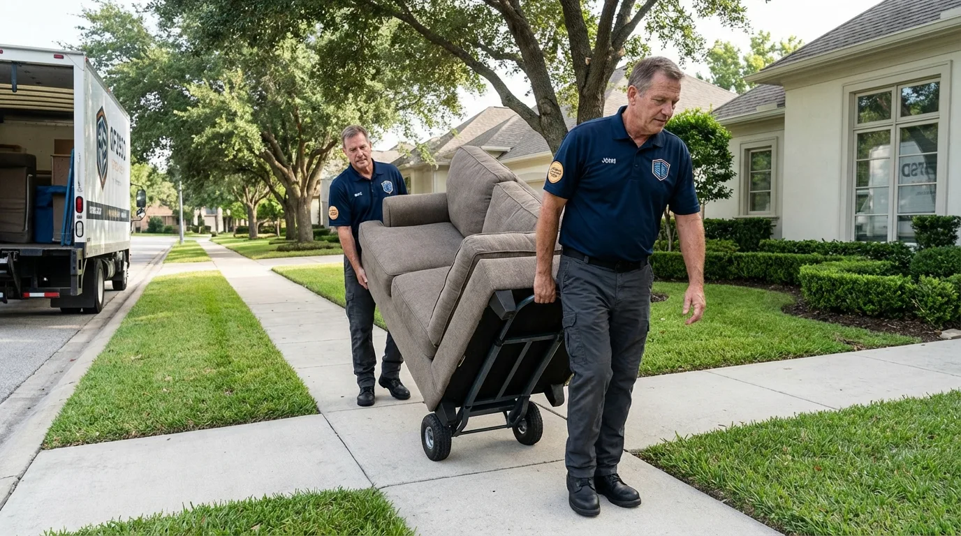 Local residential moving crew loading furniture in Hudson, IA